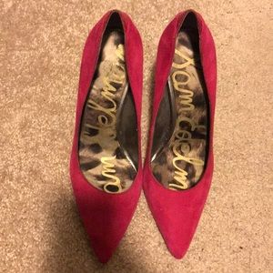 Hot pink pumps with chrome stilletto